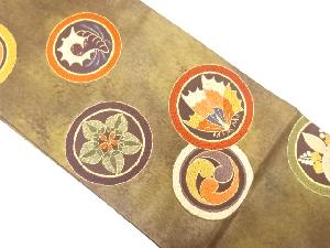 引箔　丸紋に蝶・貝模様織り出し　袋帯